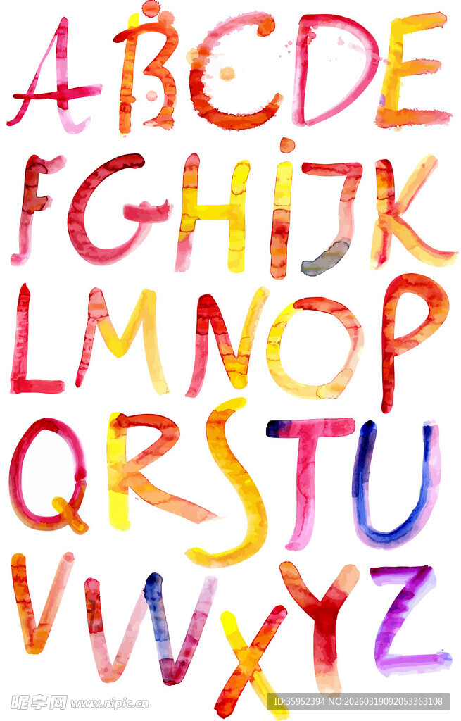 多彩手绘英文字母展示