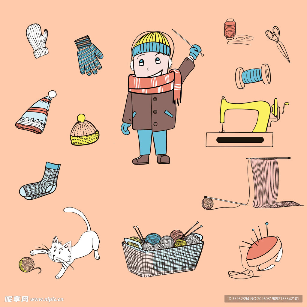 手工缝纫场景与可爱物件