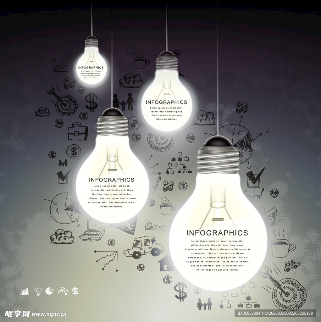 创意灯泡与灵感元素集合