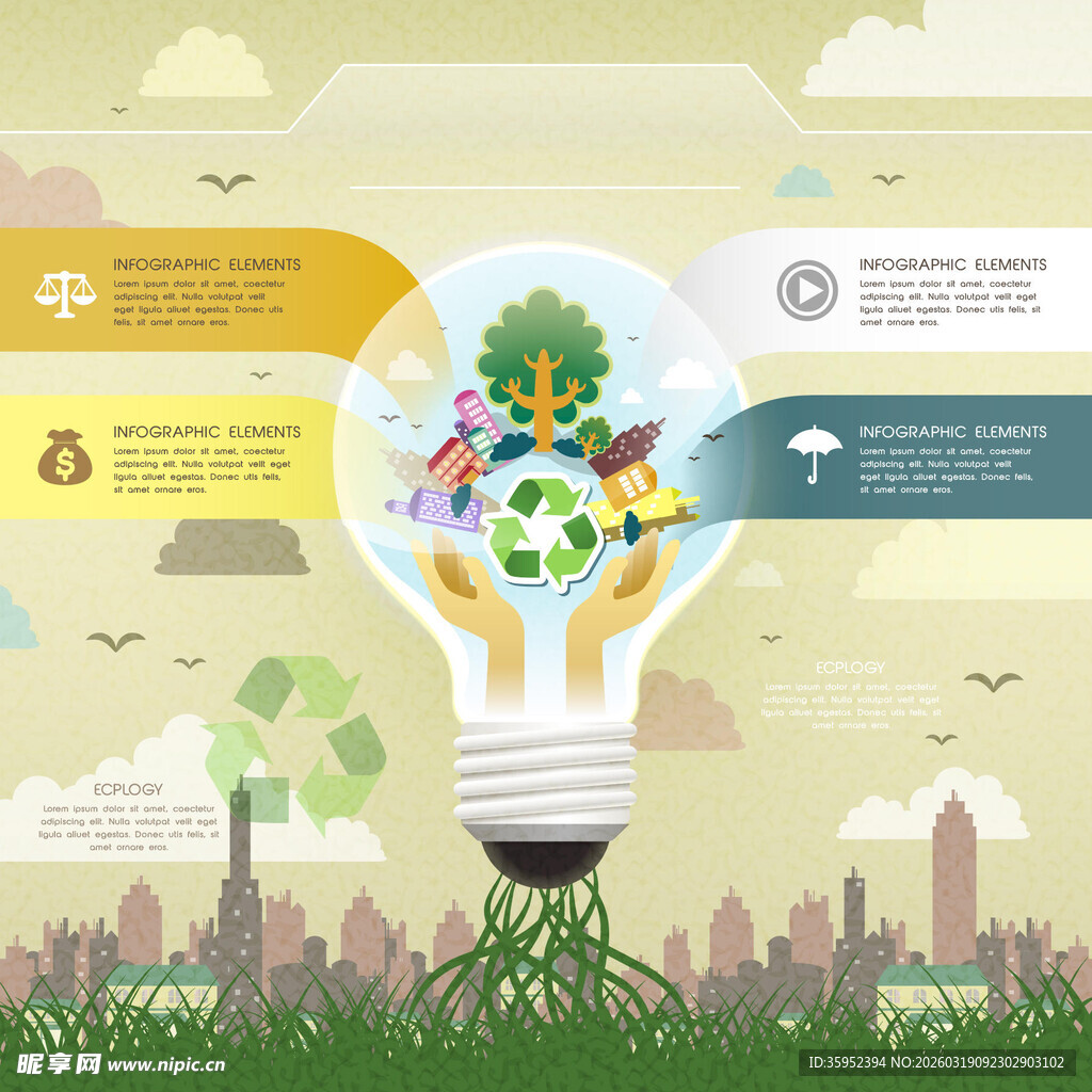 创意灯泡中的多彩生态世界