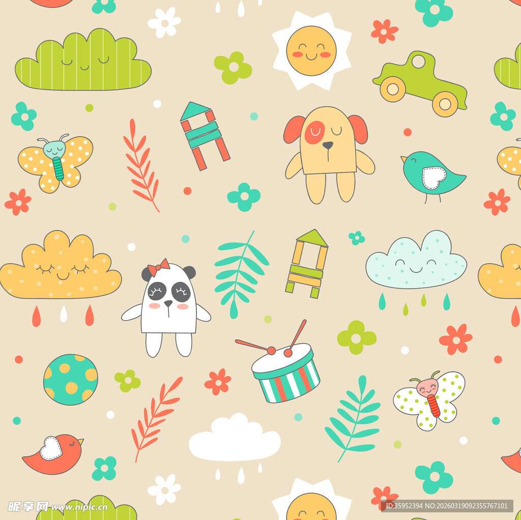 可爱卡通动物与元素图案