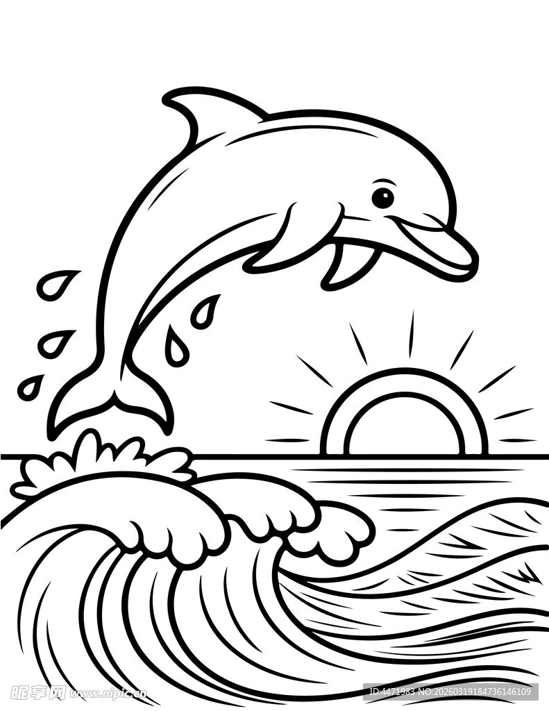 海豚跃浪迎日出