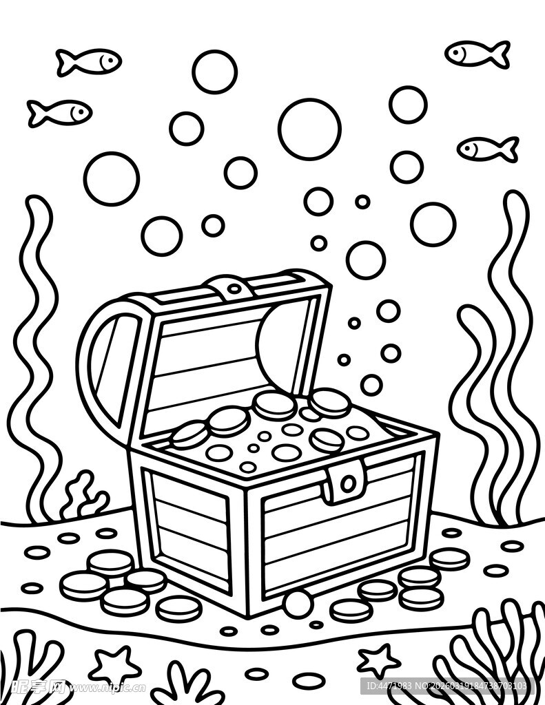 涂色海底宝箱插画