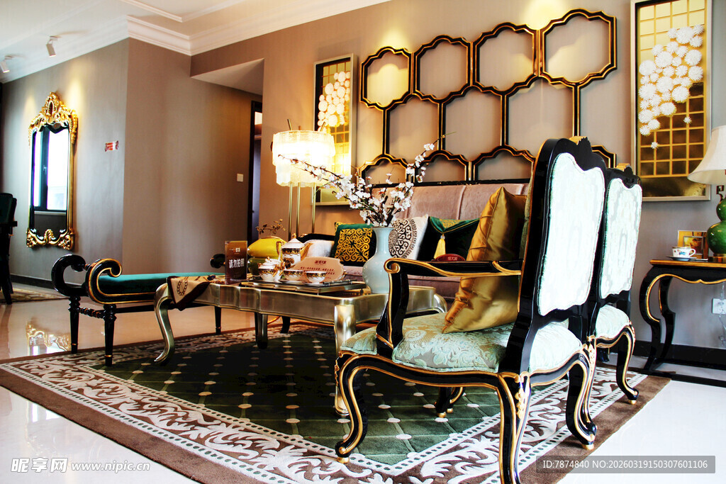 奢华客厅室内精致装饰场景