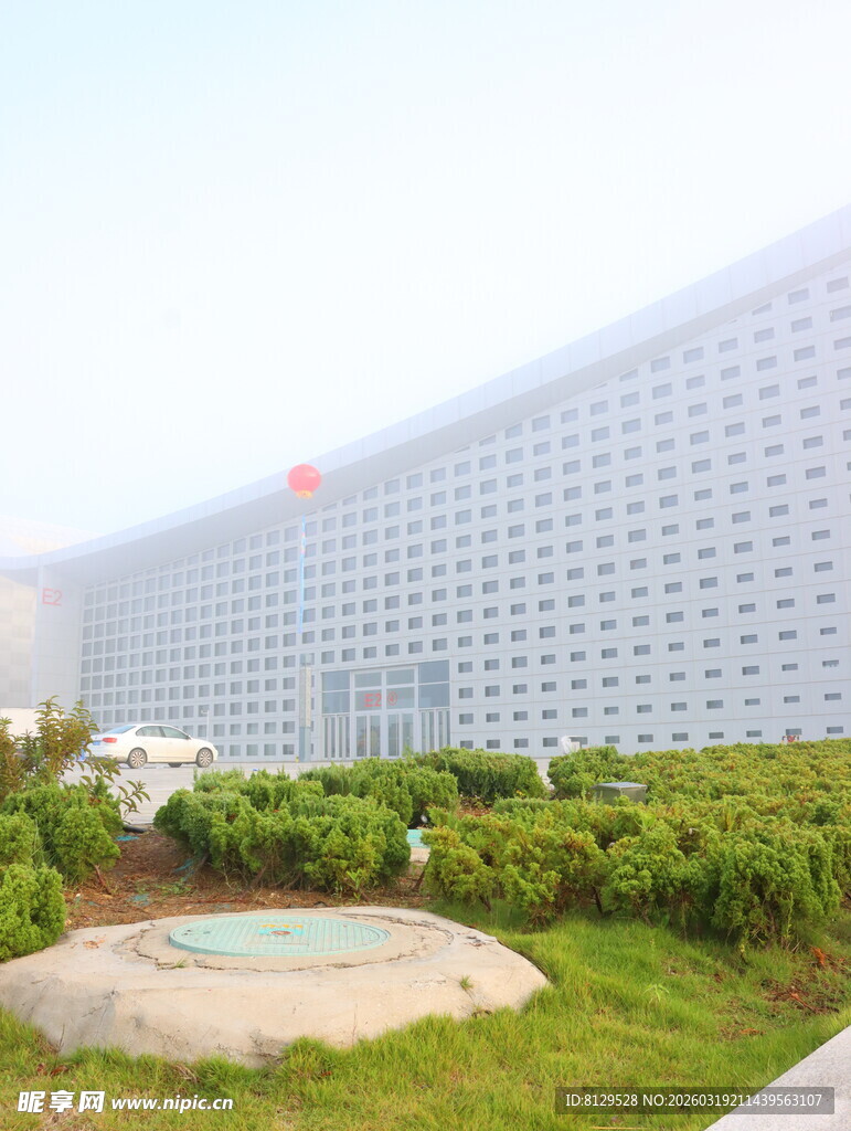现代高楼旁的绿植景观