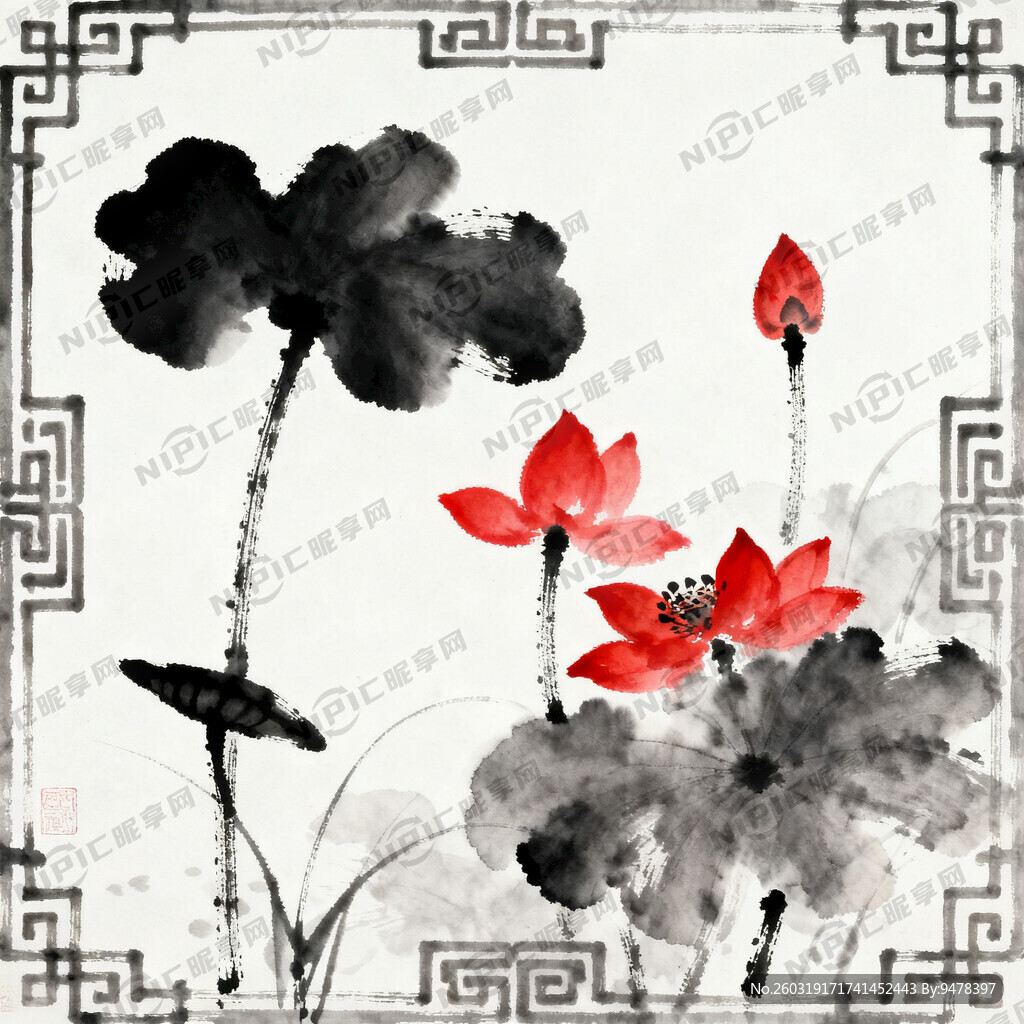 新中式风格  黑色 红色 白底