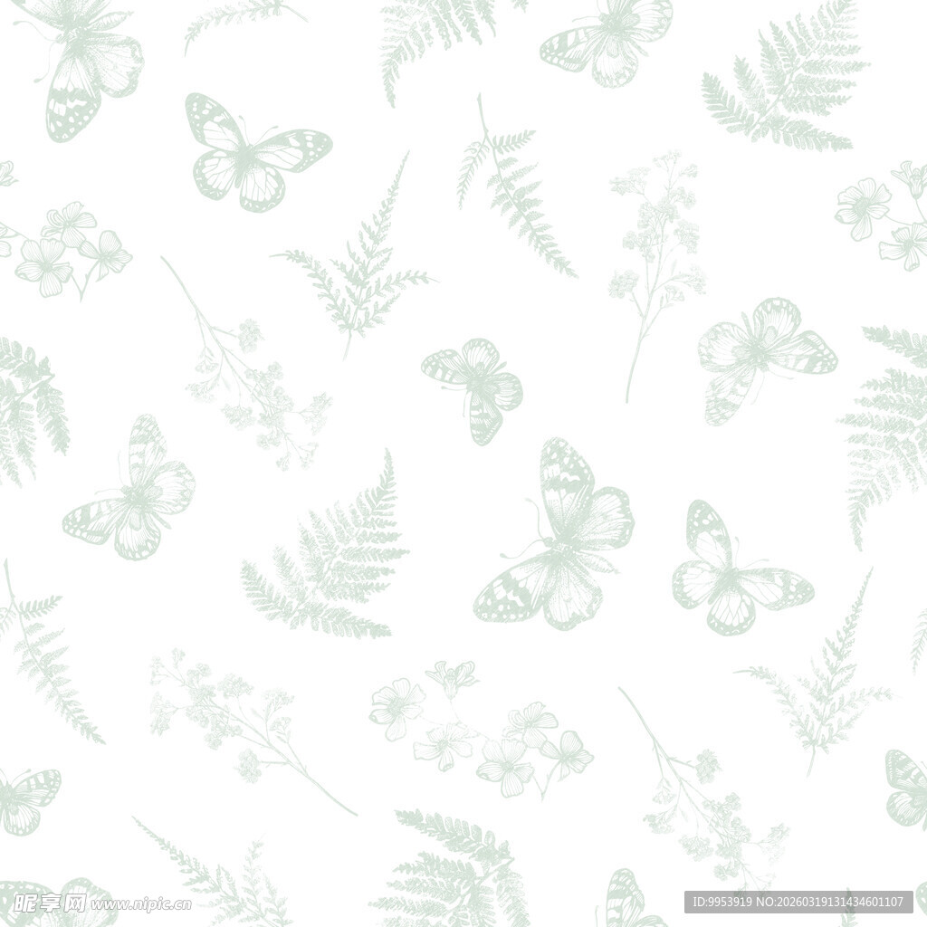 清新绿植蝴蝶图案背景