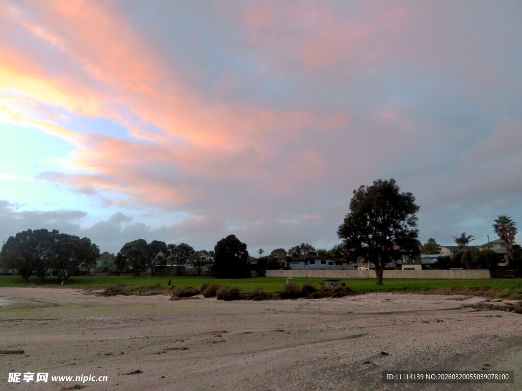 夕阳下的开阔田野景色