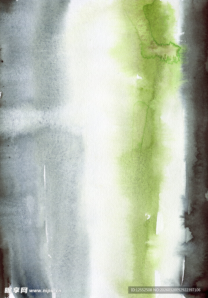抽象水彩绿灰交融画面