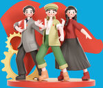 复古风三人活力协作形象