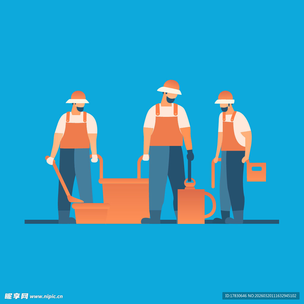 三位清洁工人形象插画