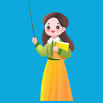 女教师授课手持教鞭与书本