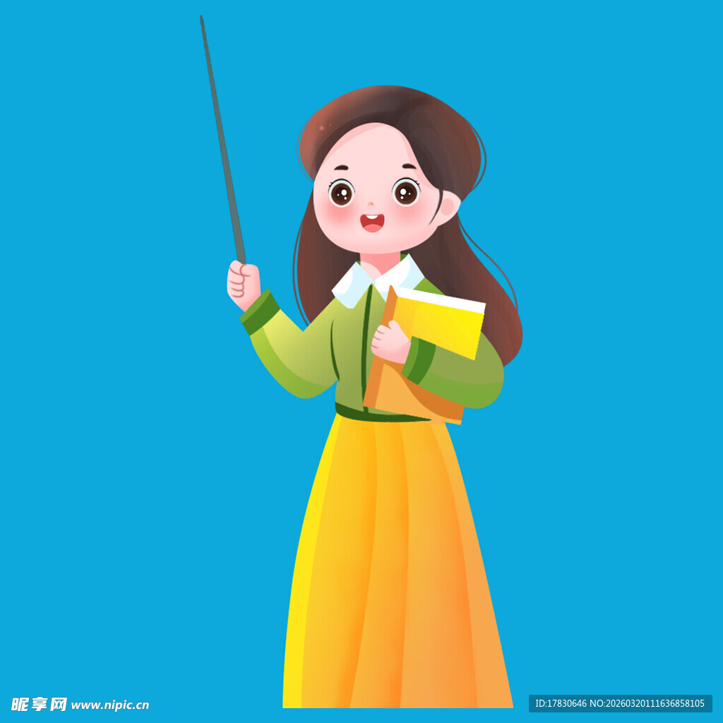 女教师授课手持教鞭与书本