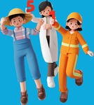 多样职业装扮的欢乐孩童