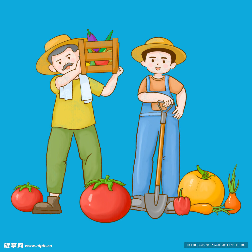 田园农夫与丰收蔬果