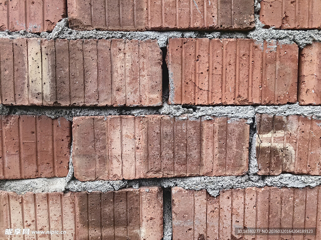 老旧红砖墙面纹理特写