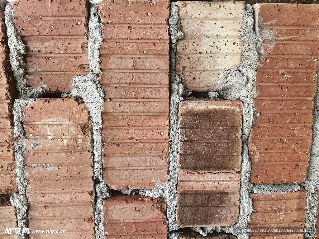 老旧红砖墙面纹理特写
