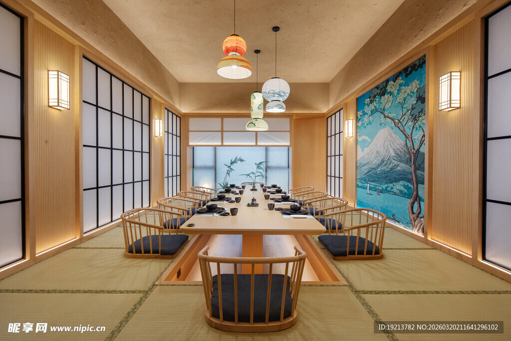 日式风格茶室室内全景