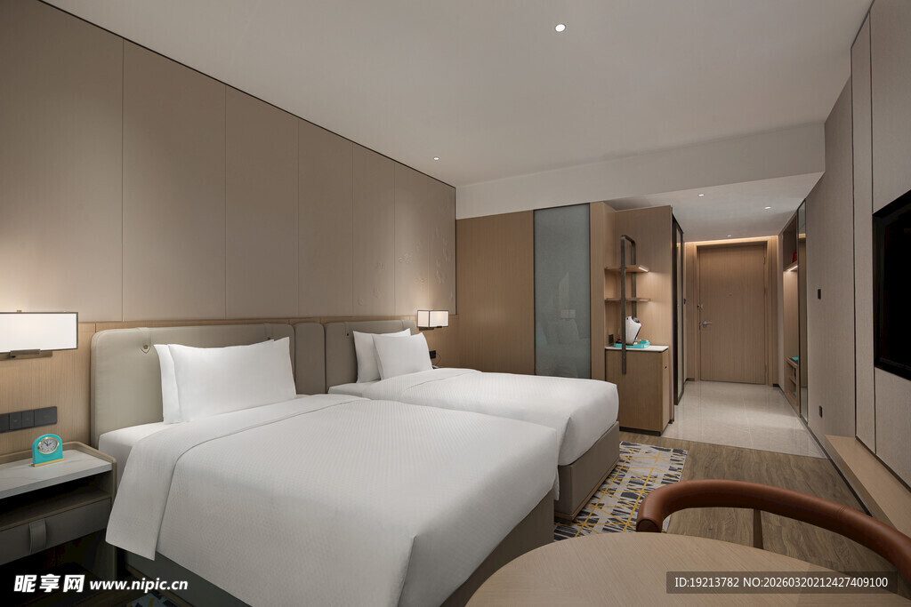 现代简约风格双床酒店客房