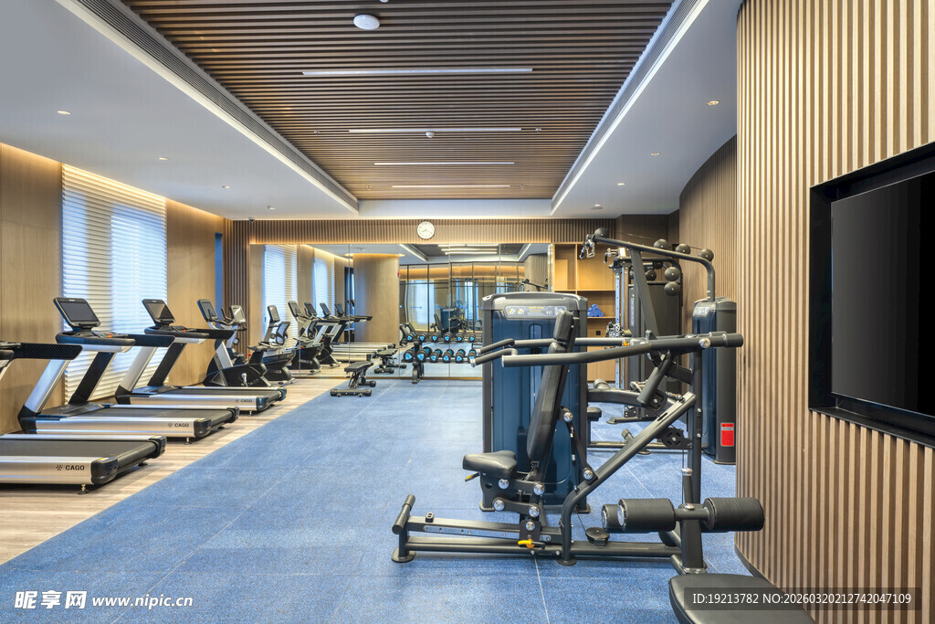 现代健身房内部器械展示