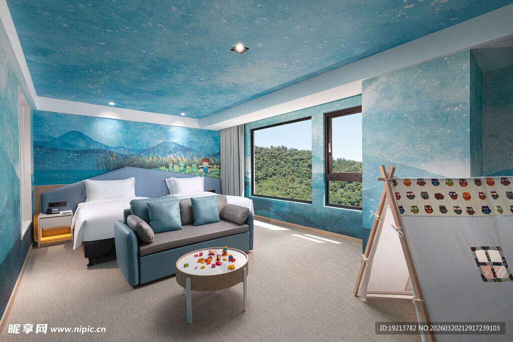 梦幻蓝色系舒适卧室空间