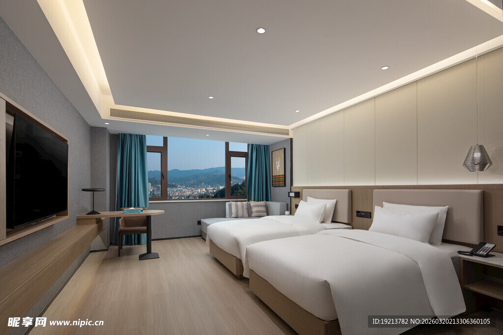 现代海景双床酒店客房