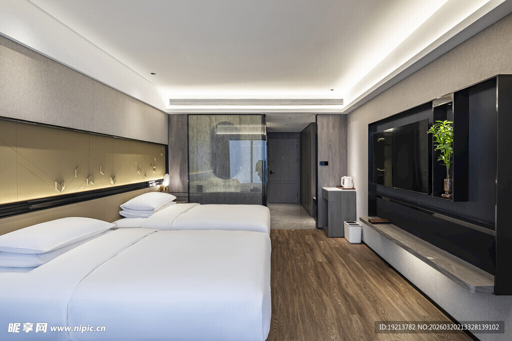 现代简约风格双床卧室