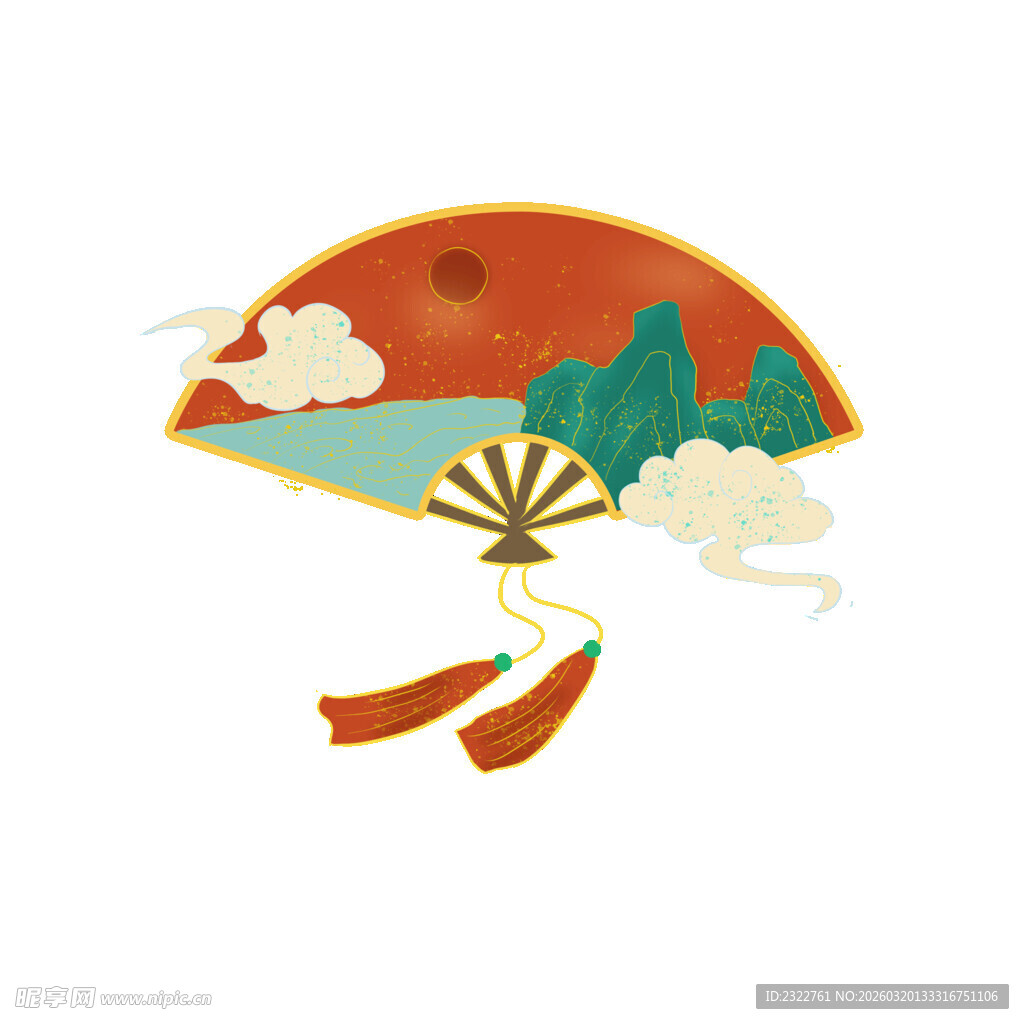 中式折扇插画古韵悠然