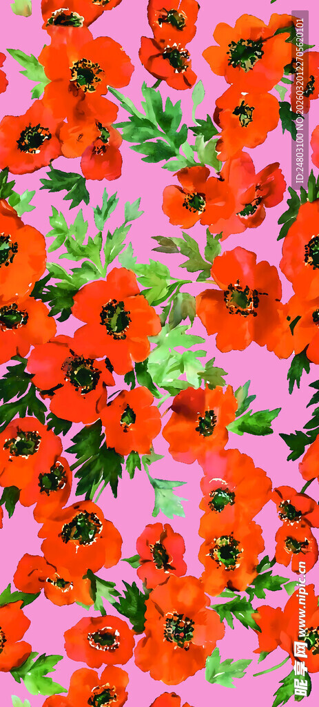 粉色背景上的红色花卉图案