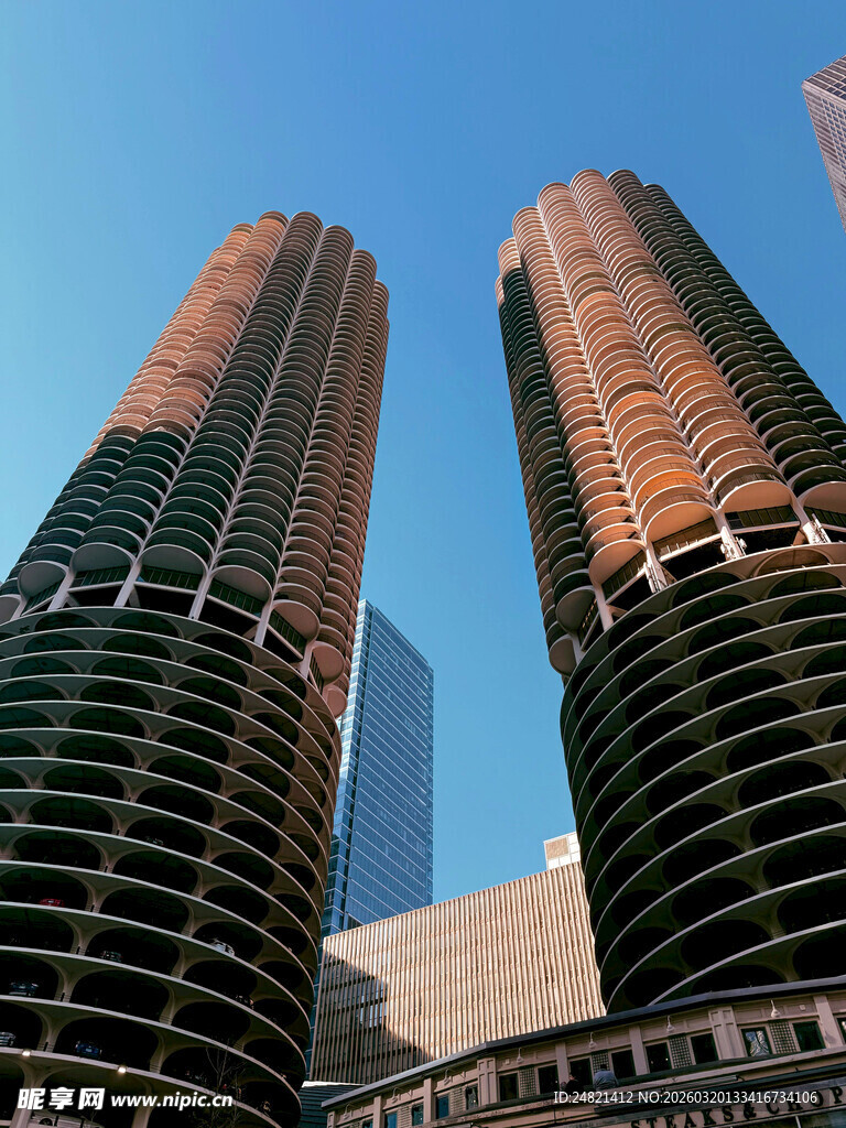 芝加哥双子摩天大楼景观