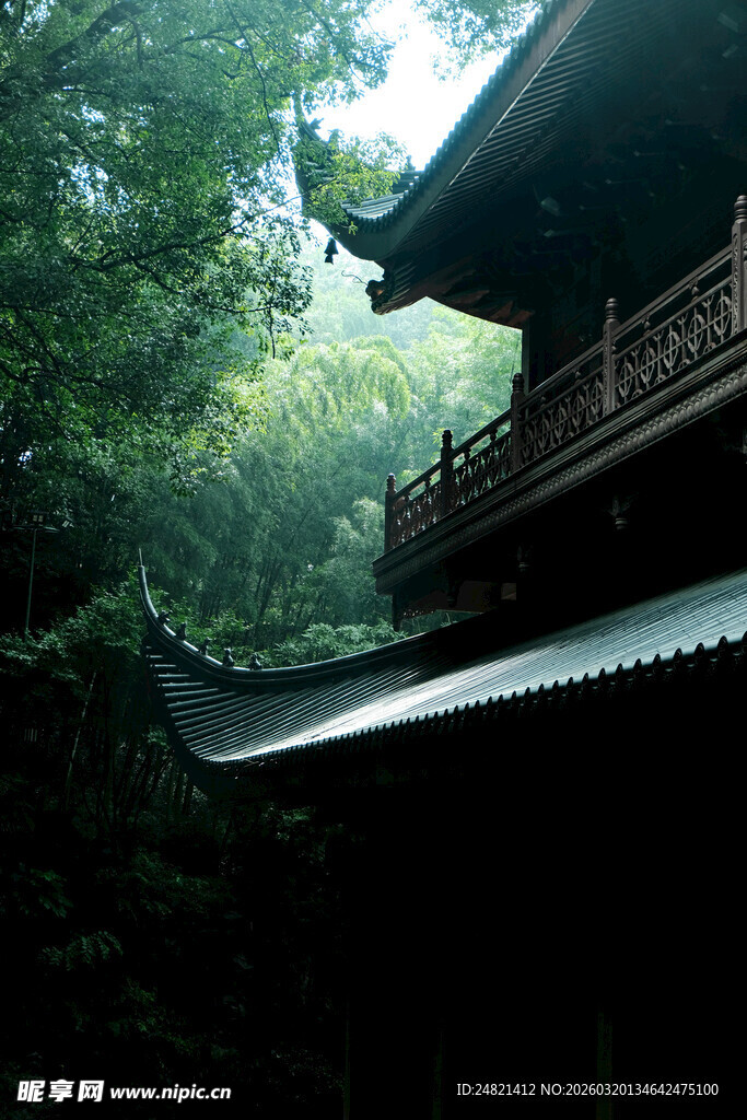 山林间的古朴中式楼阁