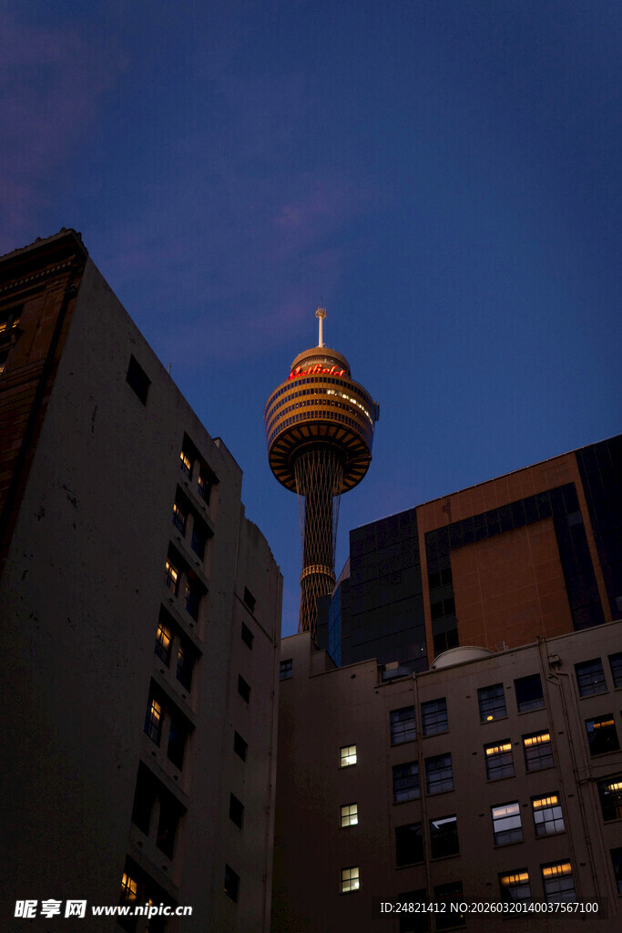夜幕下的城市高塔景观
