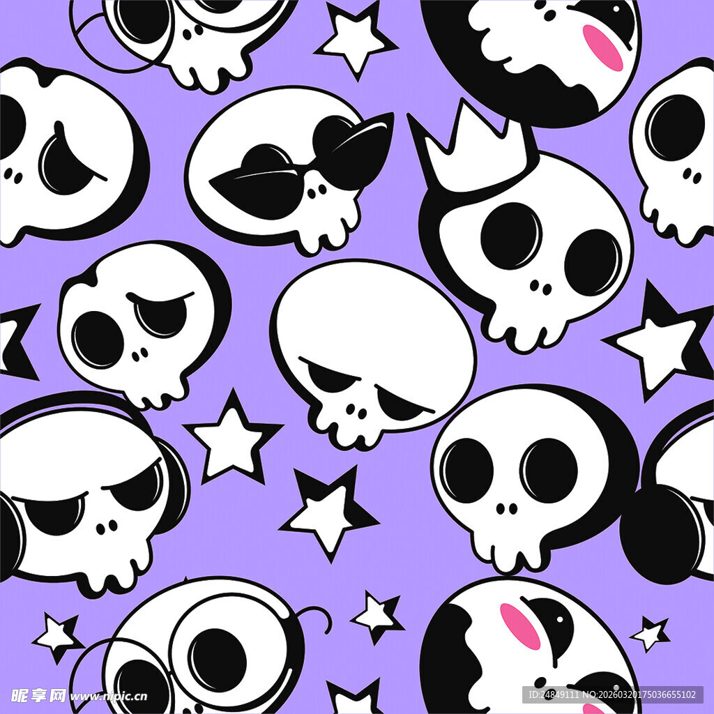 紫色背景骷髅星星图案