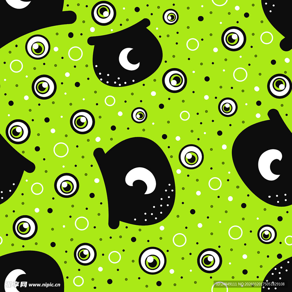 绿色背景上的黑色卡通图案