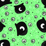 绿色底黑色卡通怪物图案