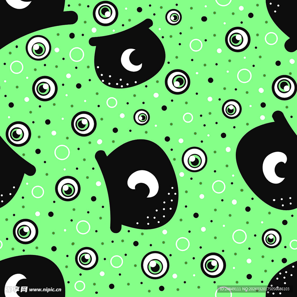 绿色底黑色卡通怪物图案