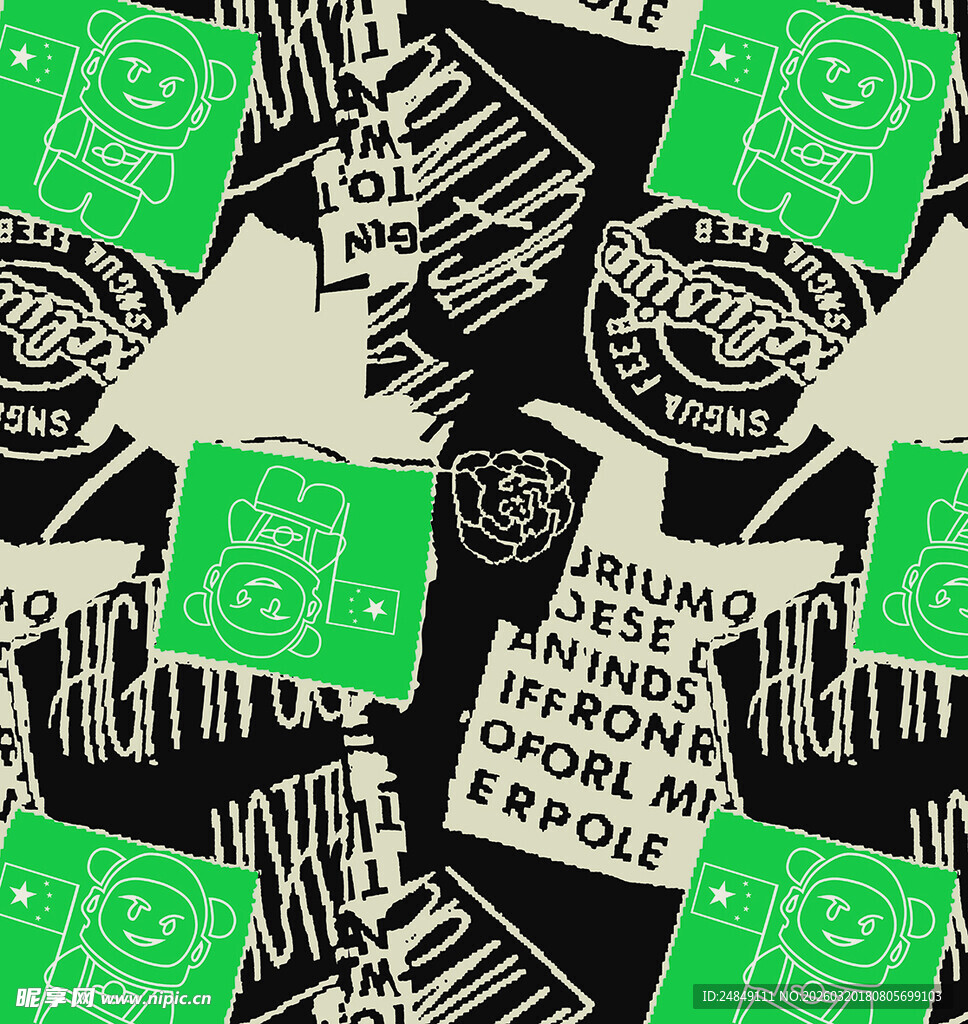 复古绿黑文字图案素材