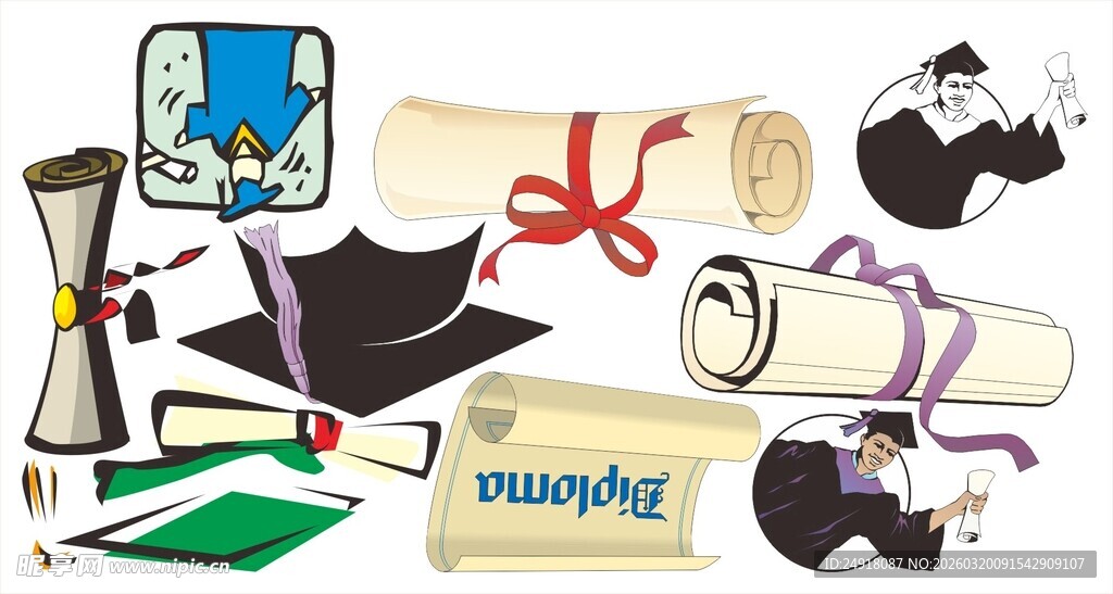 毕业元素集合 博士帽  