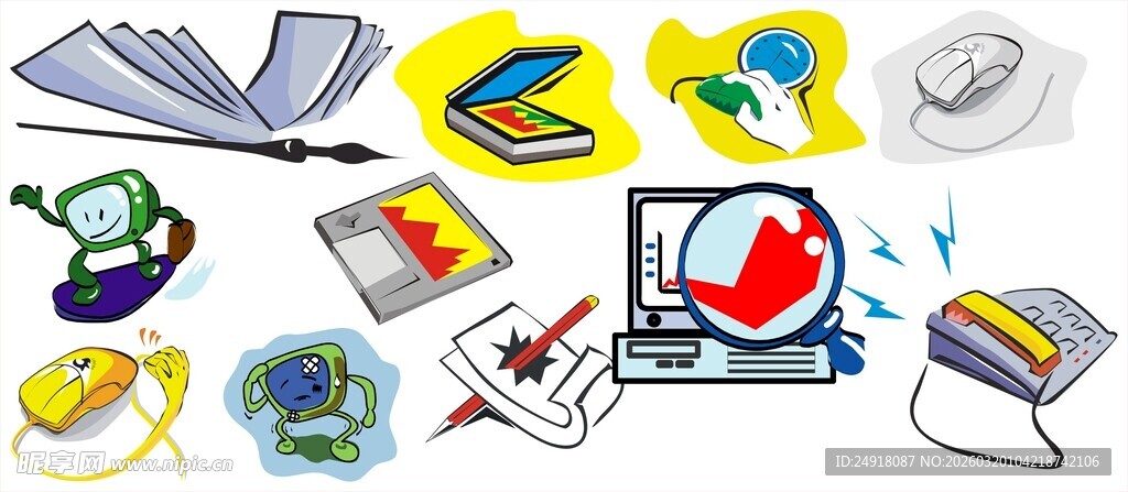 电脑图标 矢量办公图案 