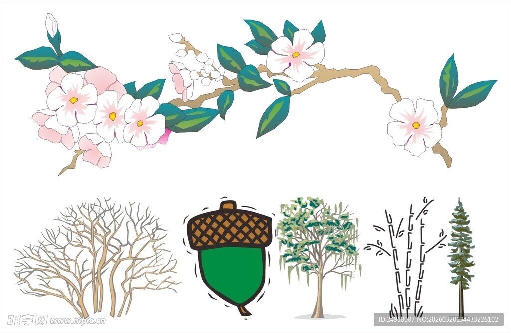 春日花卉树木元素集