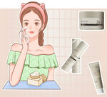 女孩护肤场景与多样护肤品