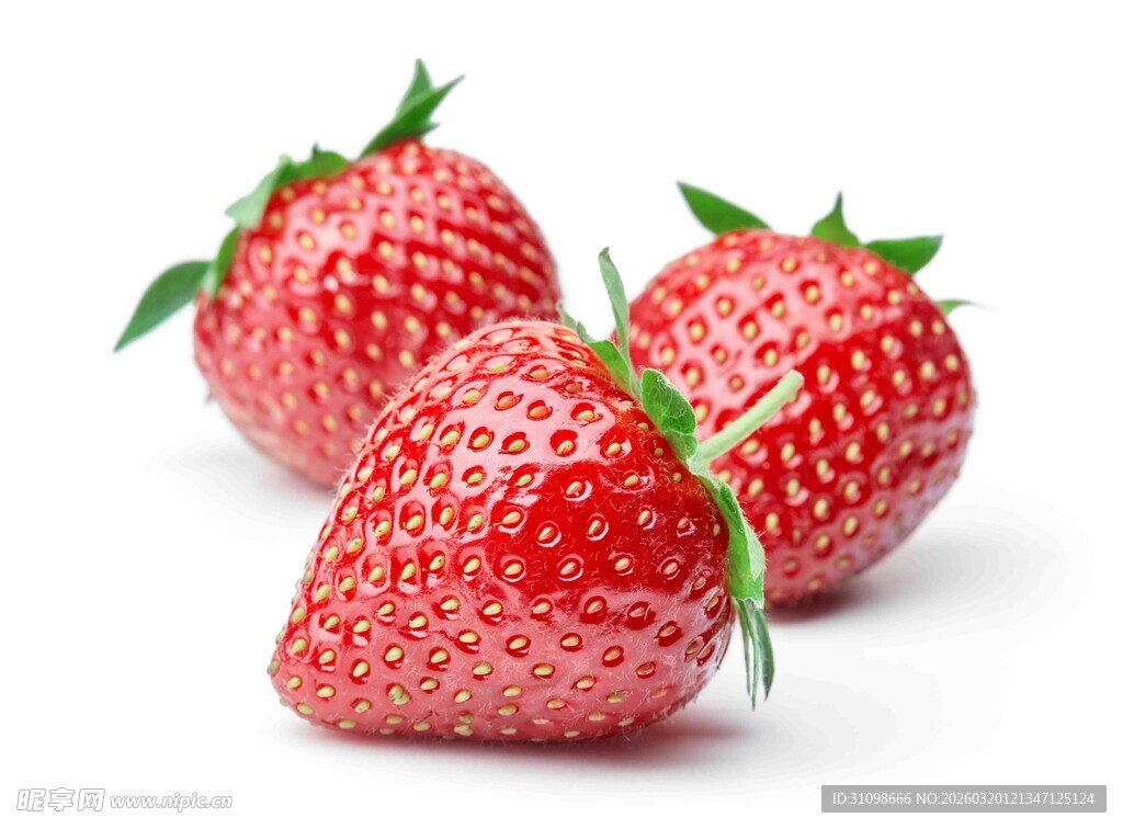 三颗新鲜诱人的红草莓