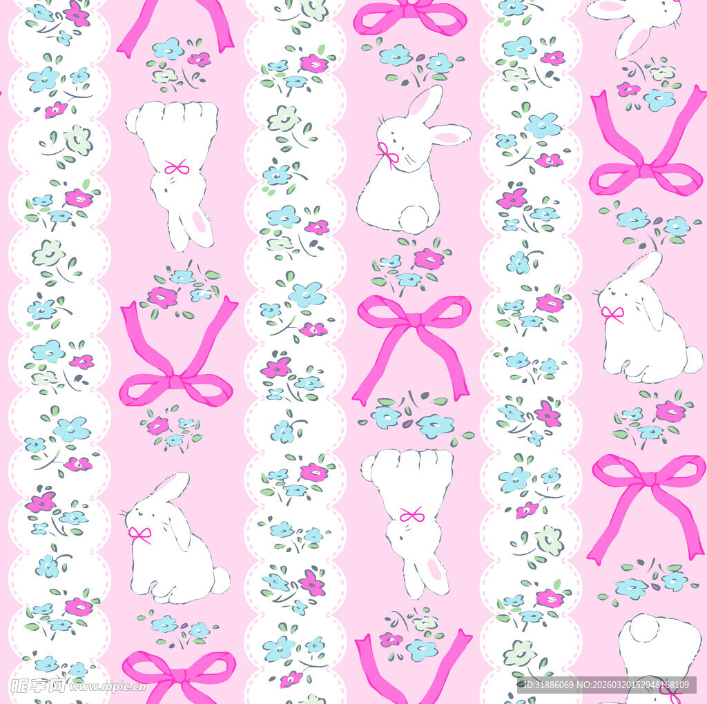 粉色兔子花卉图案背景图