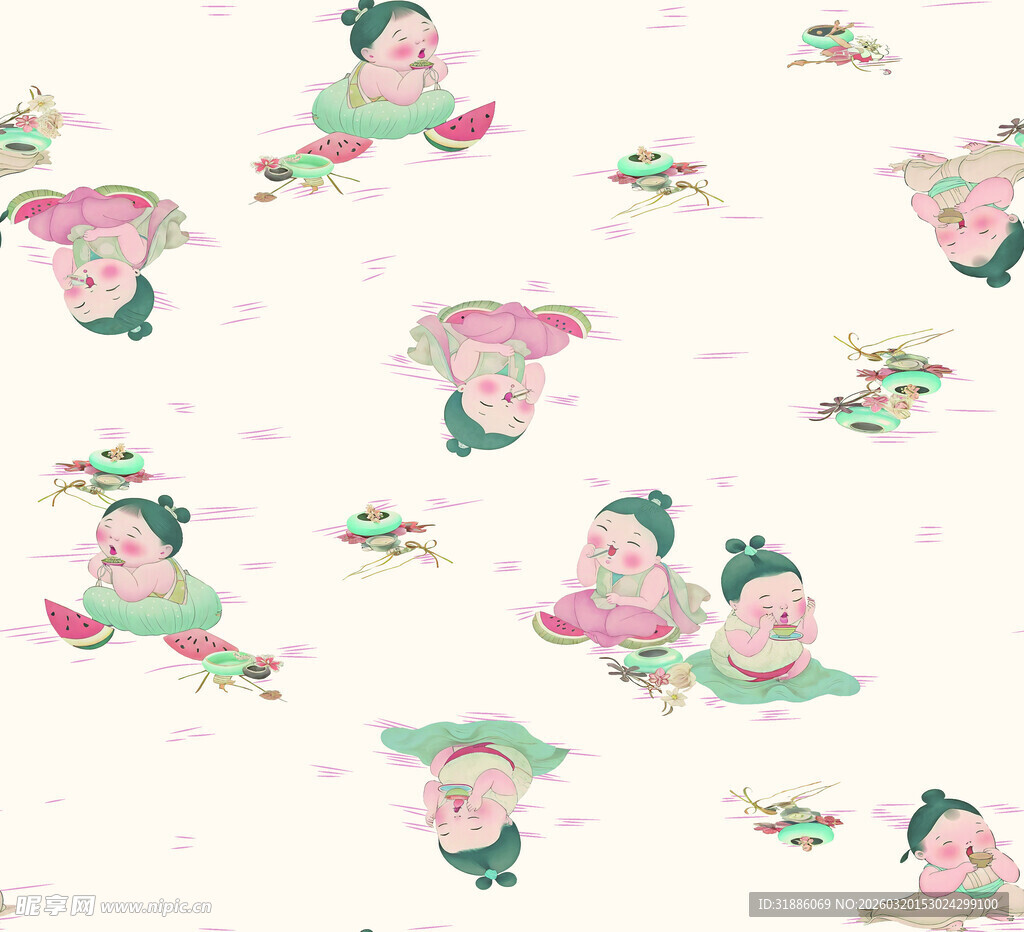 古风卡通人物图案背景