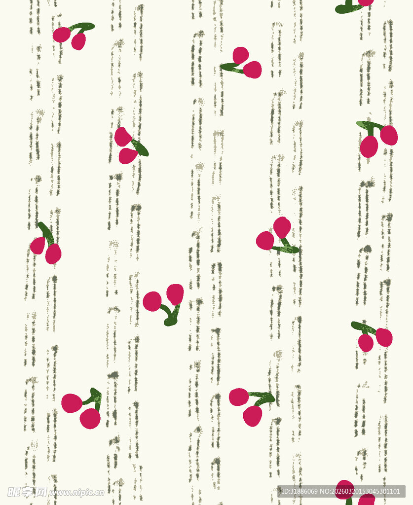 樱桃花卉文字图案背景