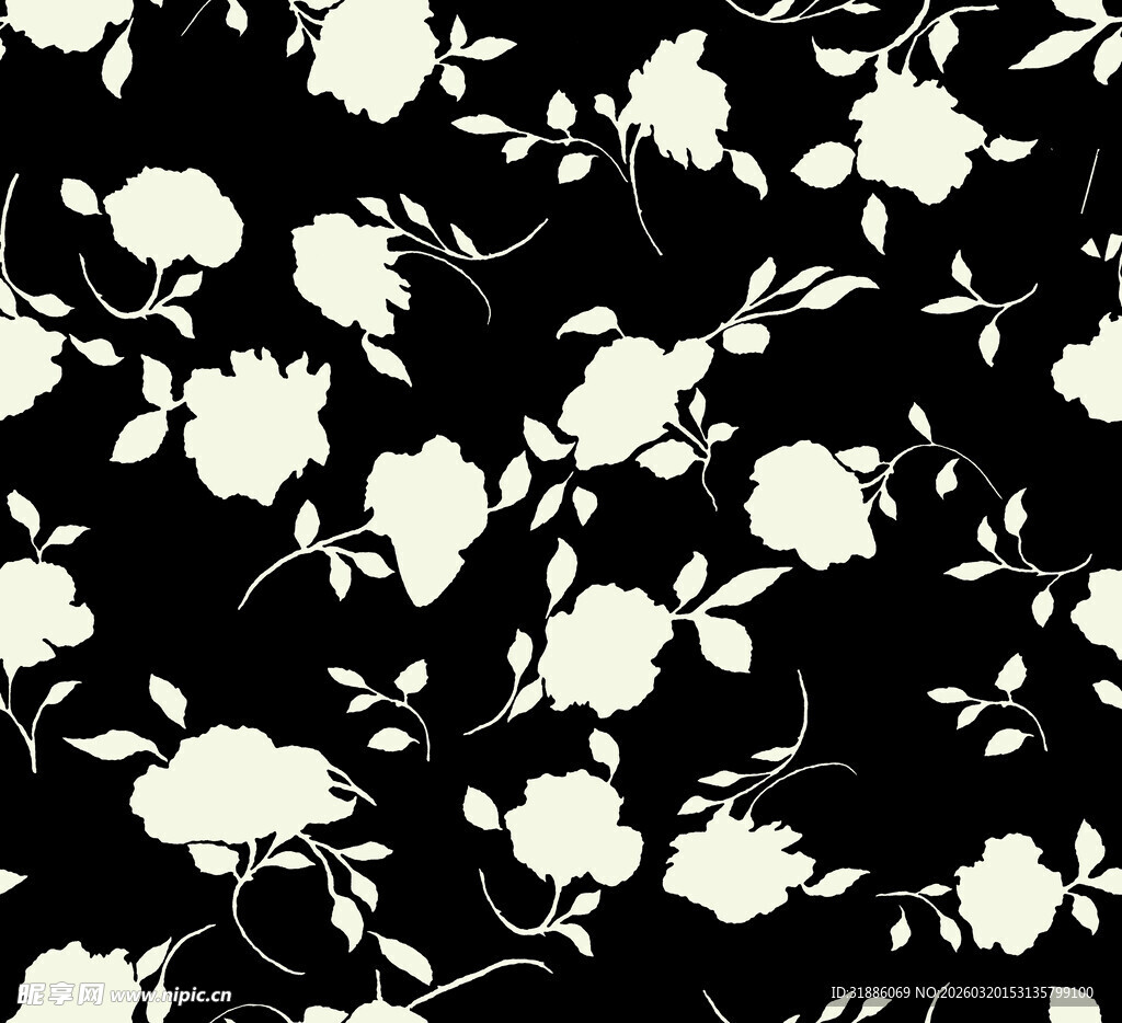 黑白花卉图案布料纹理