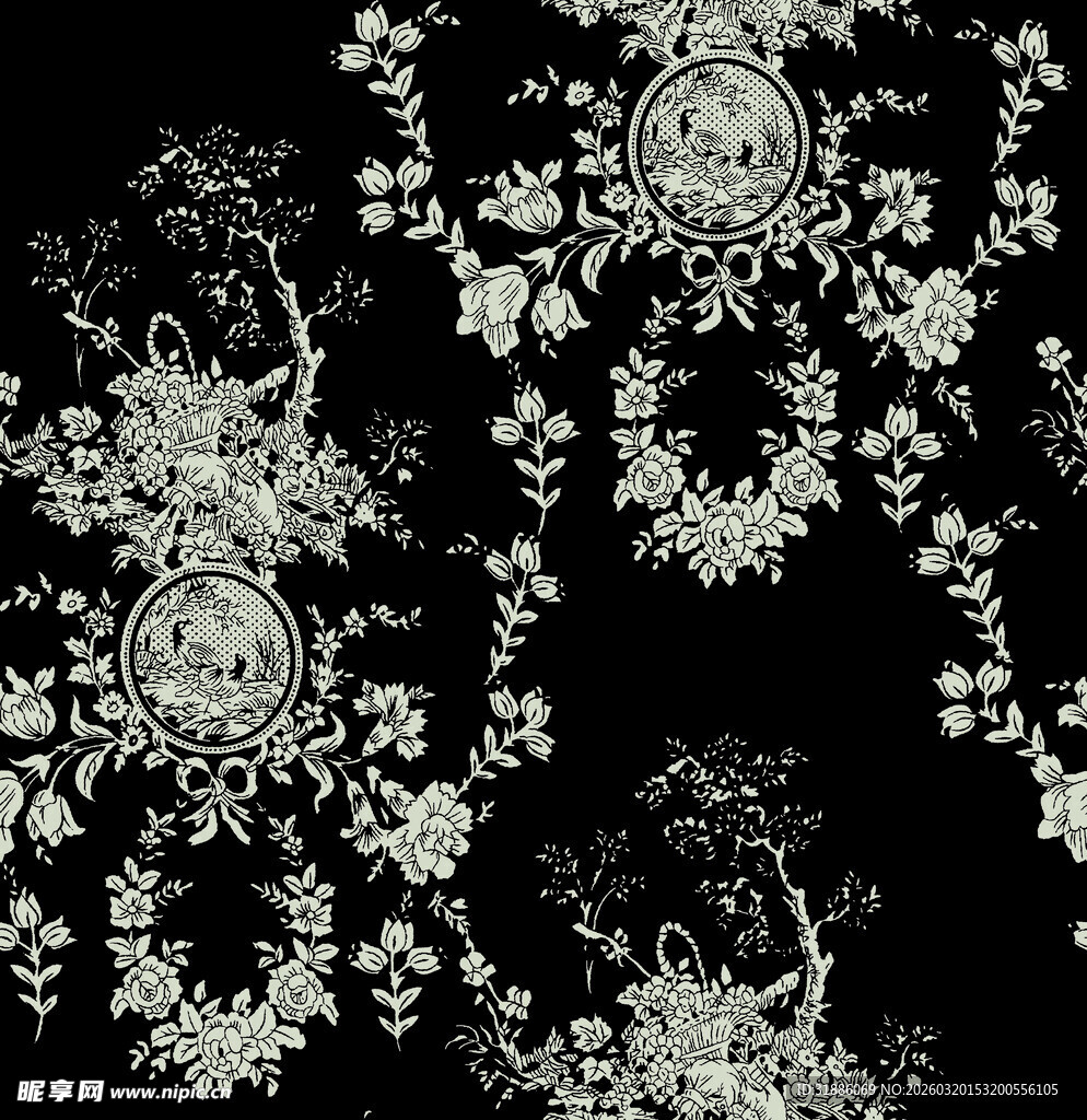 黑白复古花卉图案背景