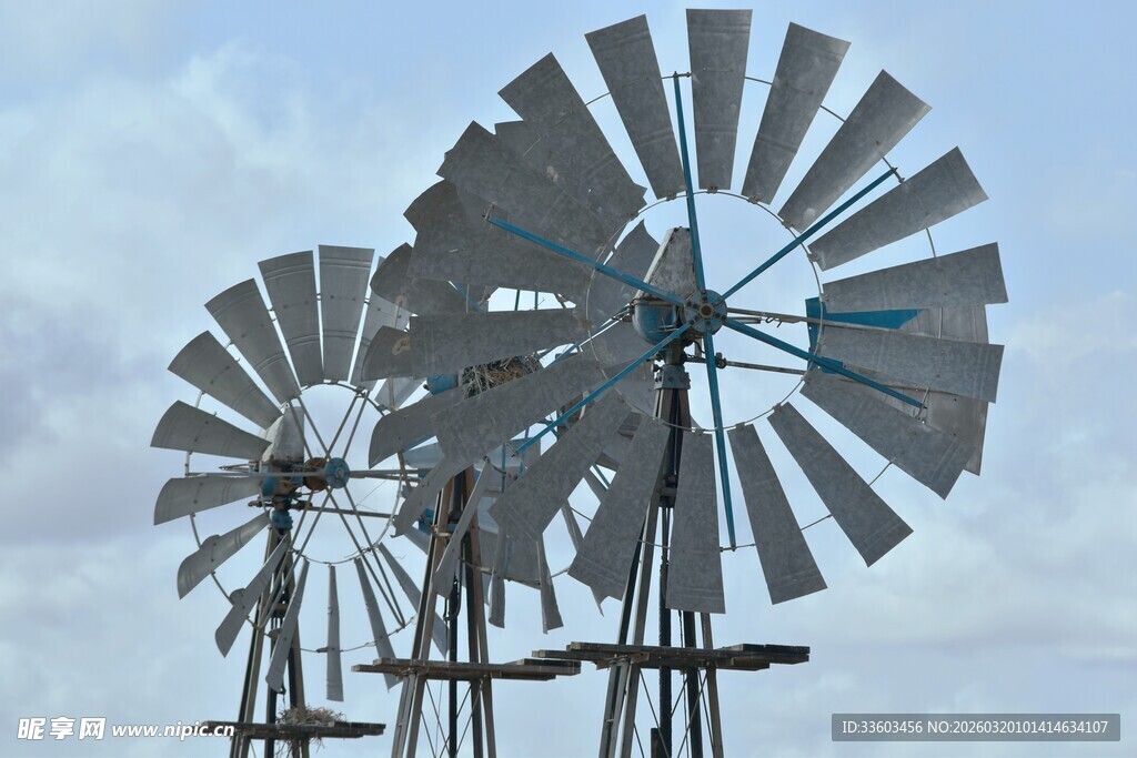 田野中的金属风车装置