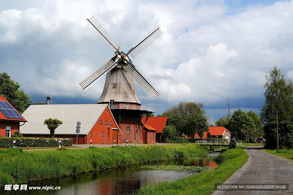 荷兰乡村风车景观