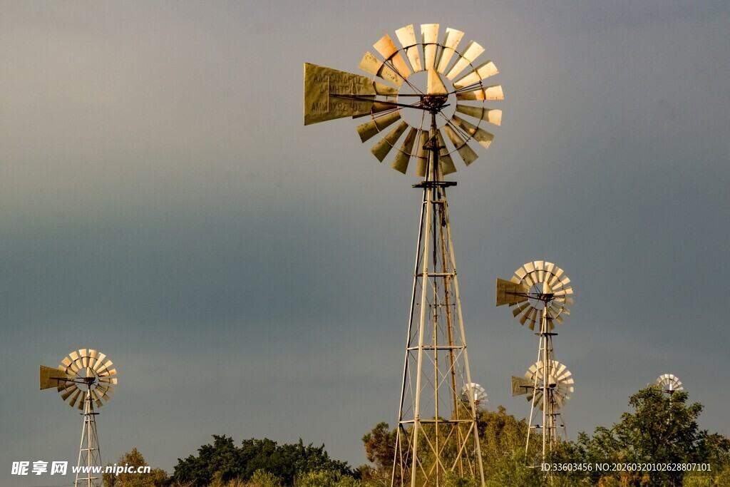 田野中的复古风车景观